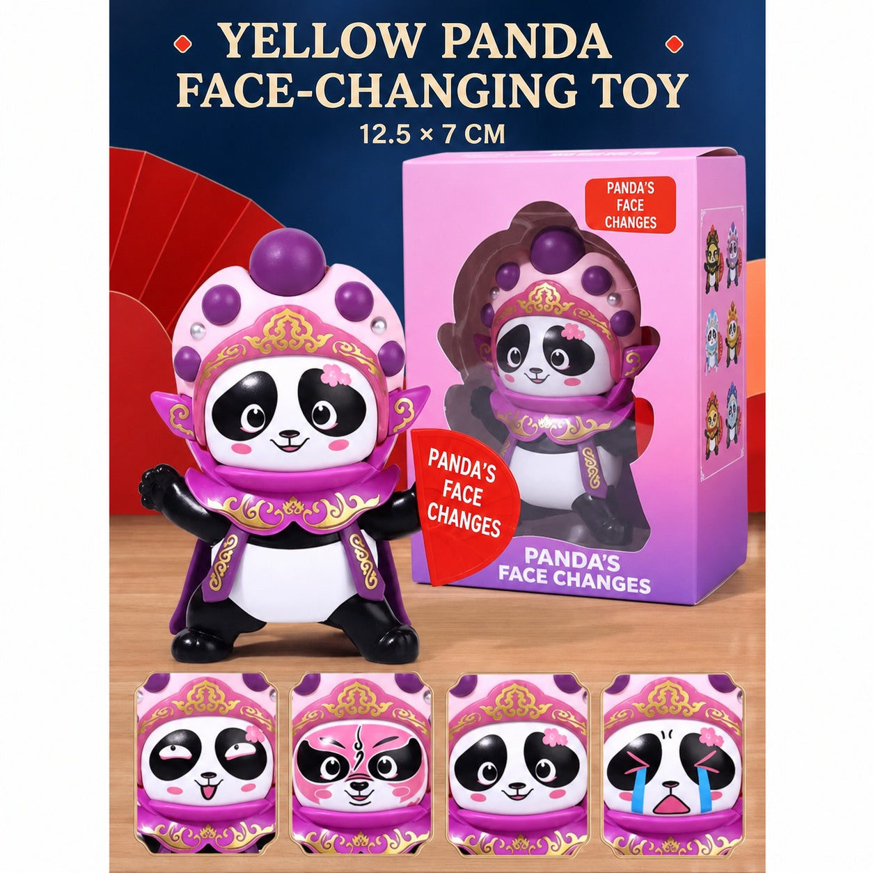 Peluche Panda Cambia Caras de Ópera Sichuanesa | Muñeco Interactivo de Kung Fu con 4 Máscaras | Regalo de Cultura China para Niños | Juguete Sensorial Amigable con el Autismo, Souvenir de Chengdu