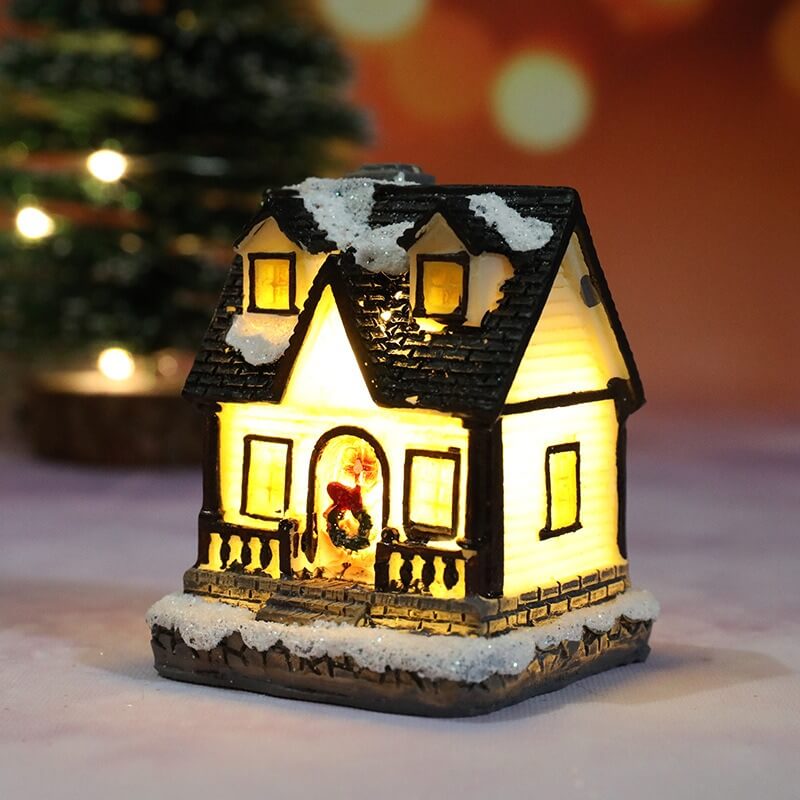 Decoraciones navideñas de resina luminosa, casa de micro paisaje, decoración navideña, adorno pequeño, juguete de regalo