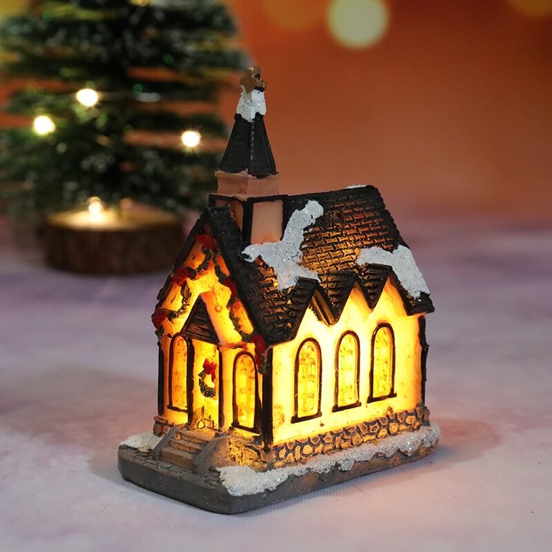 Decoraciones navideñas de resina luminosa, casa de micro paisaje, decoración navideña, adorno pequeño, juguete de regalo