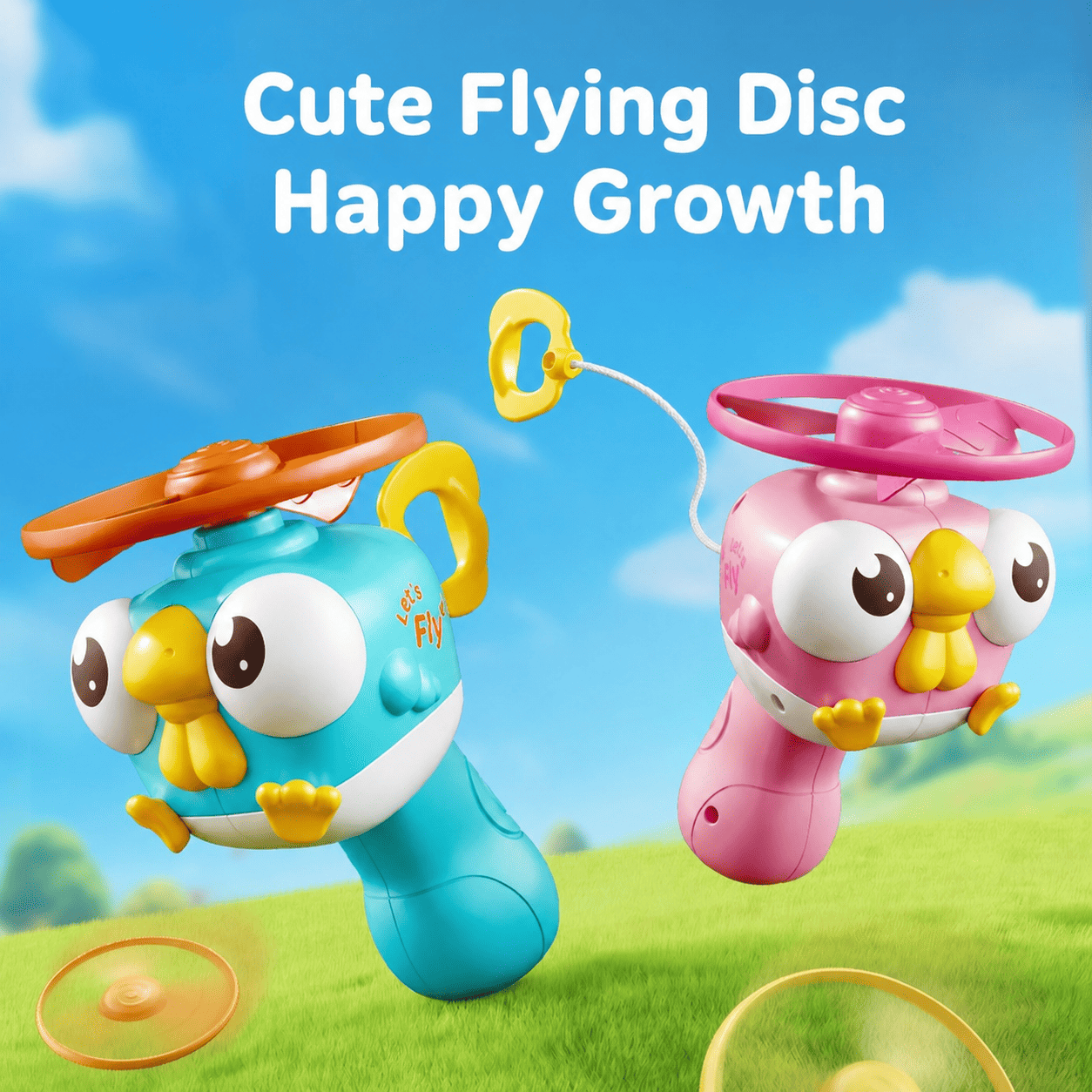 Kids Pull String Flying Disc Toy, Hand-Powered Spinning UFO Launcher for Outdoor Park Play and Party Favors
