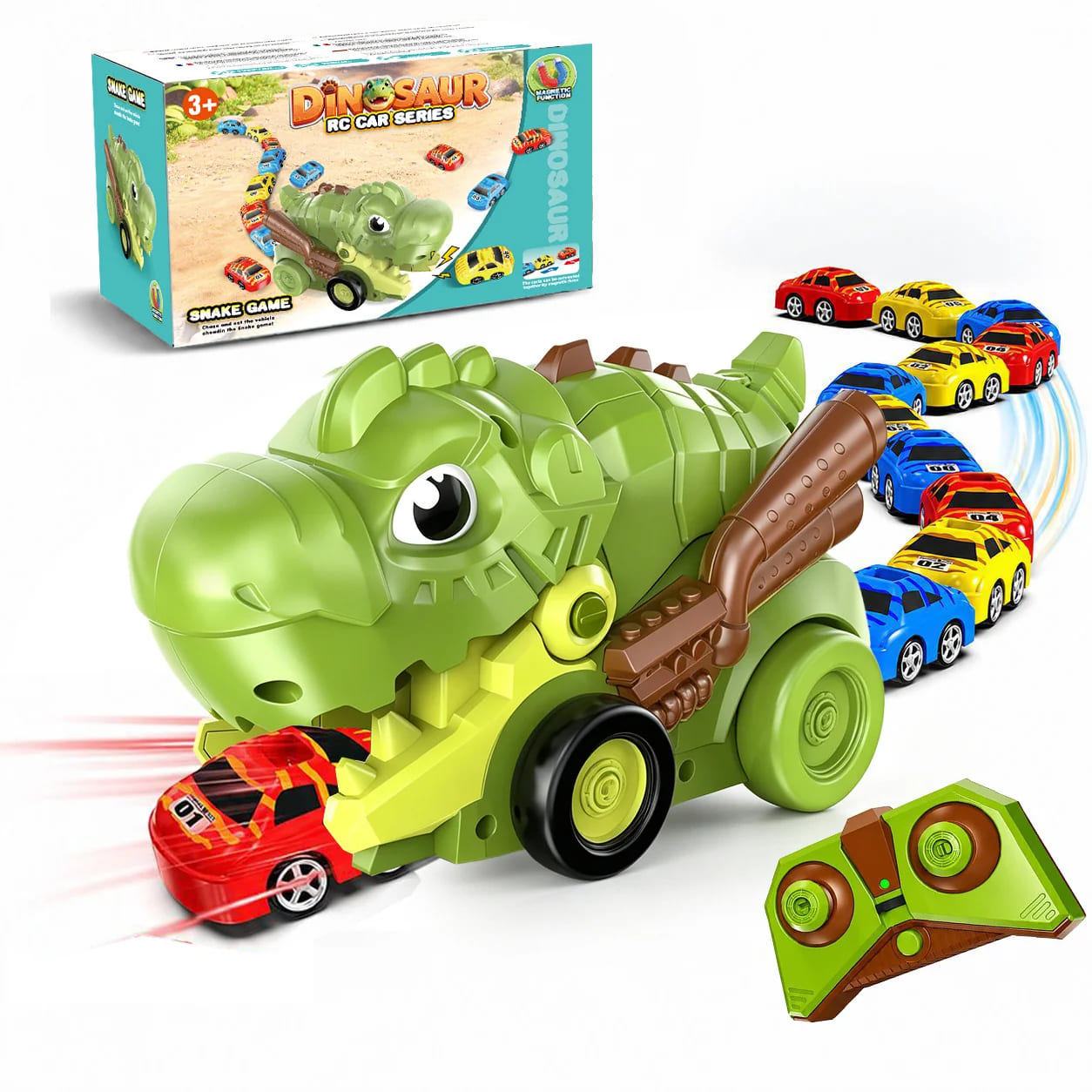 Dinosaurio de juguete RC para batalla de coches de comida de 2 jugadores – Juego de carreras interactivo para niños
