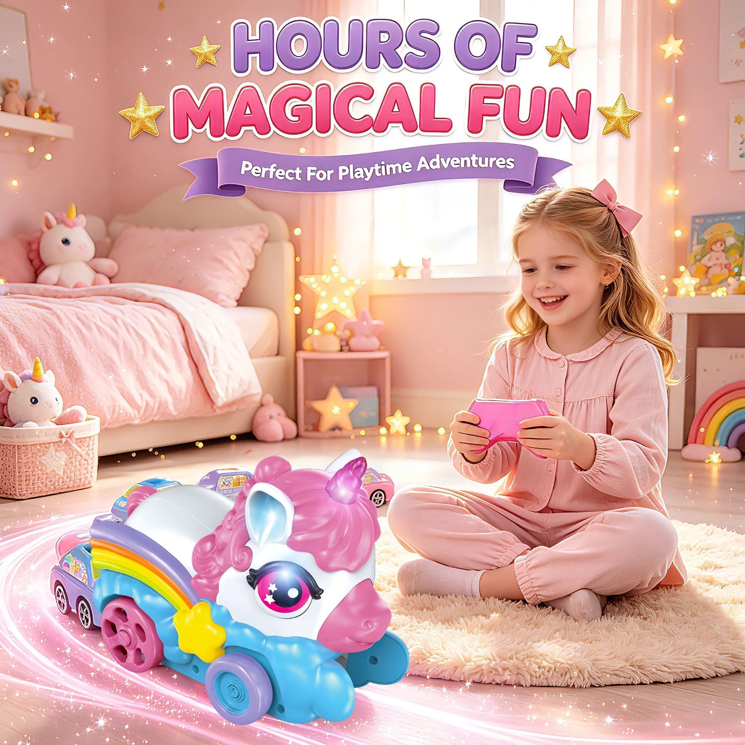 Coche magnético come-unicornios teledirigido – Juguete interactivo de carreras para 2 jugadores