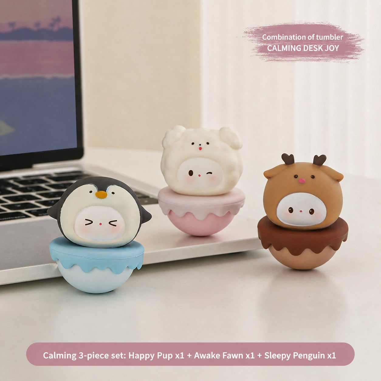 Aesthetic Tumbler Desk Decor – Cute Wobble Figurine for Office Desk Setup, Mini Stress Relief Toy with Pastel Colors, Instagram-Worthy Decor for Girls, Unique Birthday Gift for Best Friend