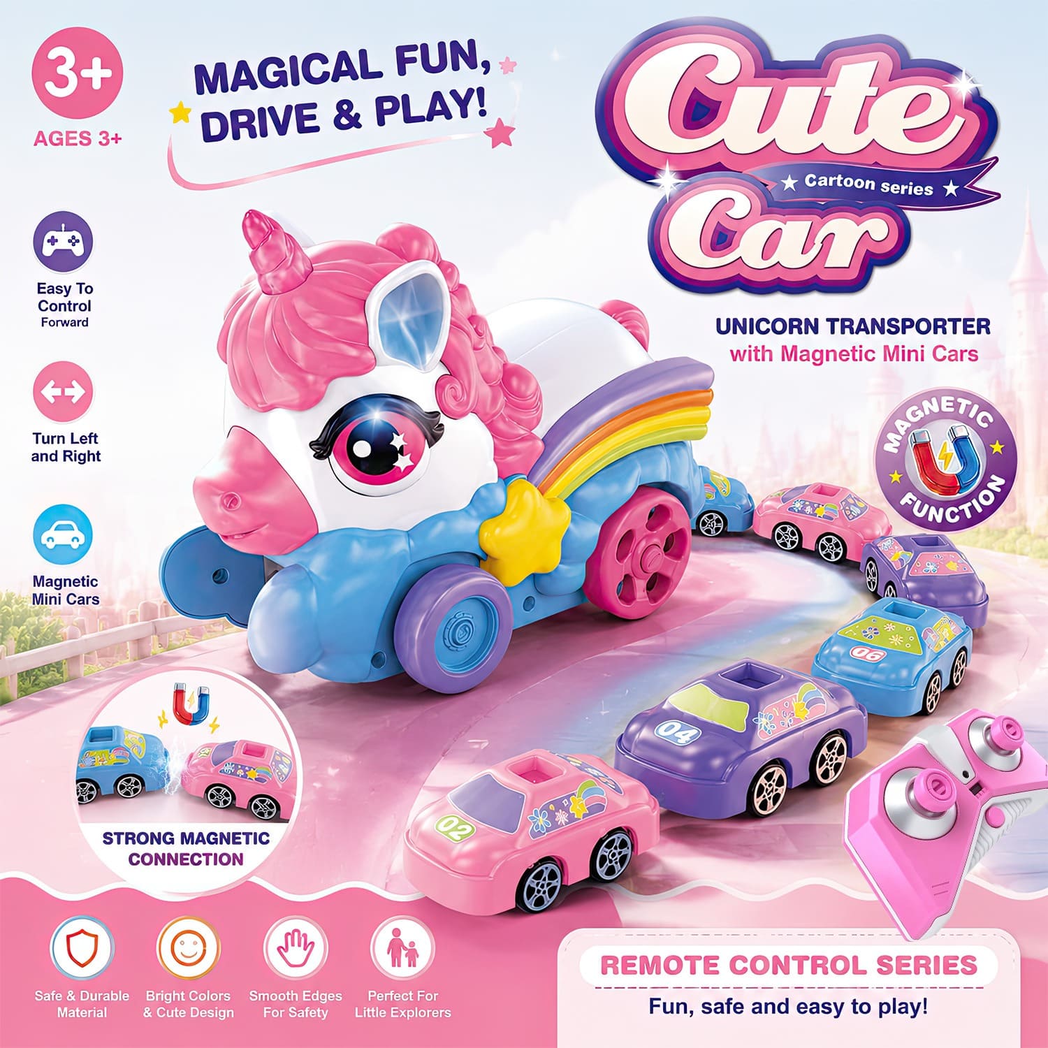 Coche magnético come-unicornios teledirigido – Juguete interactivo de carreras para 2 jugadores