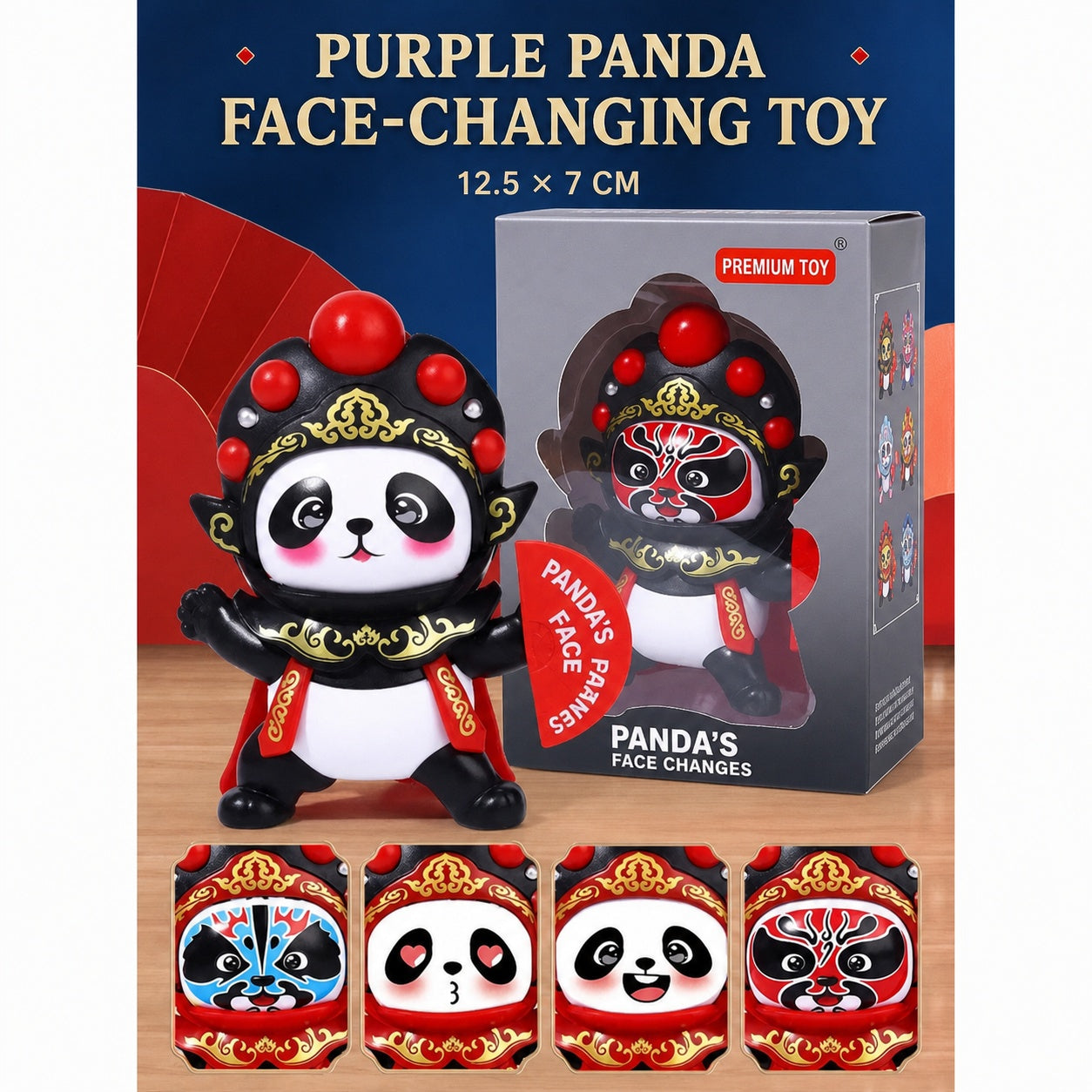 Sichuan Opera Face-Changing Panda Plush Toy | Interactive Kung Fu Doll with 4 Masks | Chinese Culture Gift for Kids | Chengdu Souvenir Autism-Friendly Sensory Toy