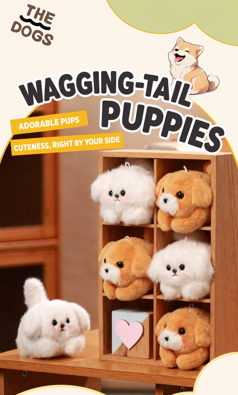 Pull-String Plush Puppy Toy – Wagging Tail & Barking Sound Dog Keychain, Stress Relief Soft Stuffed Animal Bag Charm, Interactive Cute Gift for Girls Boys Teens