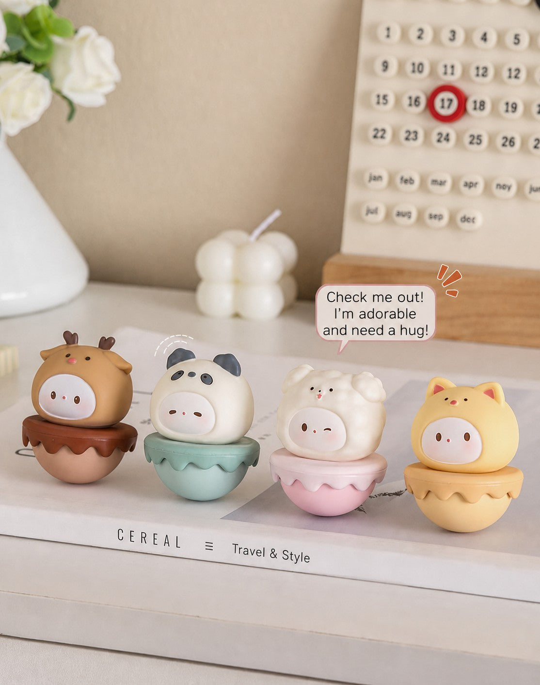 Aesthetic Tumbler Desk Decor – Cute Wobble Figurine for Office Desk Setup, Mini Stress Relief Toy with Pastel Colors, Instagram-Worthy Decor for Girls, Unique Birthday Gift for Best Friend