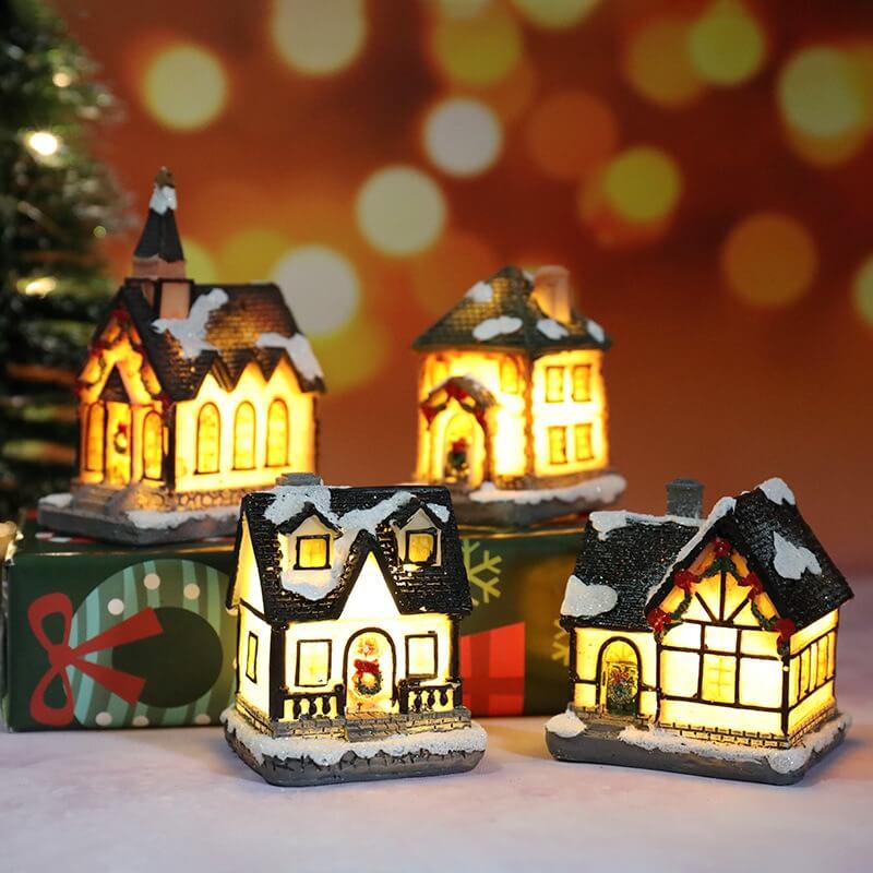 Decoraciones navideñas de resina luminosa, casa de micro paisaje, decoración navideña, adorno pequeño, juguete de regalo