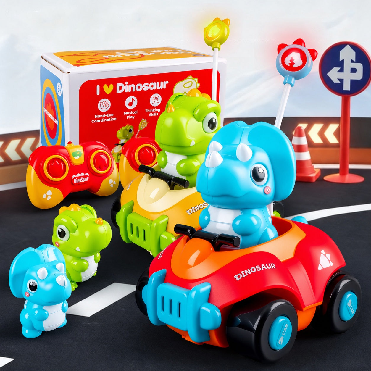 Remote Control Dinosaur Car – Electric Triceratops RC Racing Toy for Kids, STEM Learning Gift with 2.4GHz Controller, Off-Road Stunt Vehicle for Boys & Girls Ages 3-14