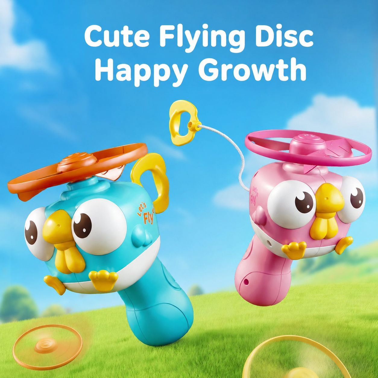 Kids Pull String Flying Disc Toy, Hand-Powered Spinning UFO Launcher for Outdoor Park Play and Party Favors