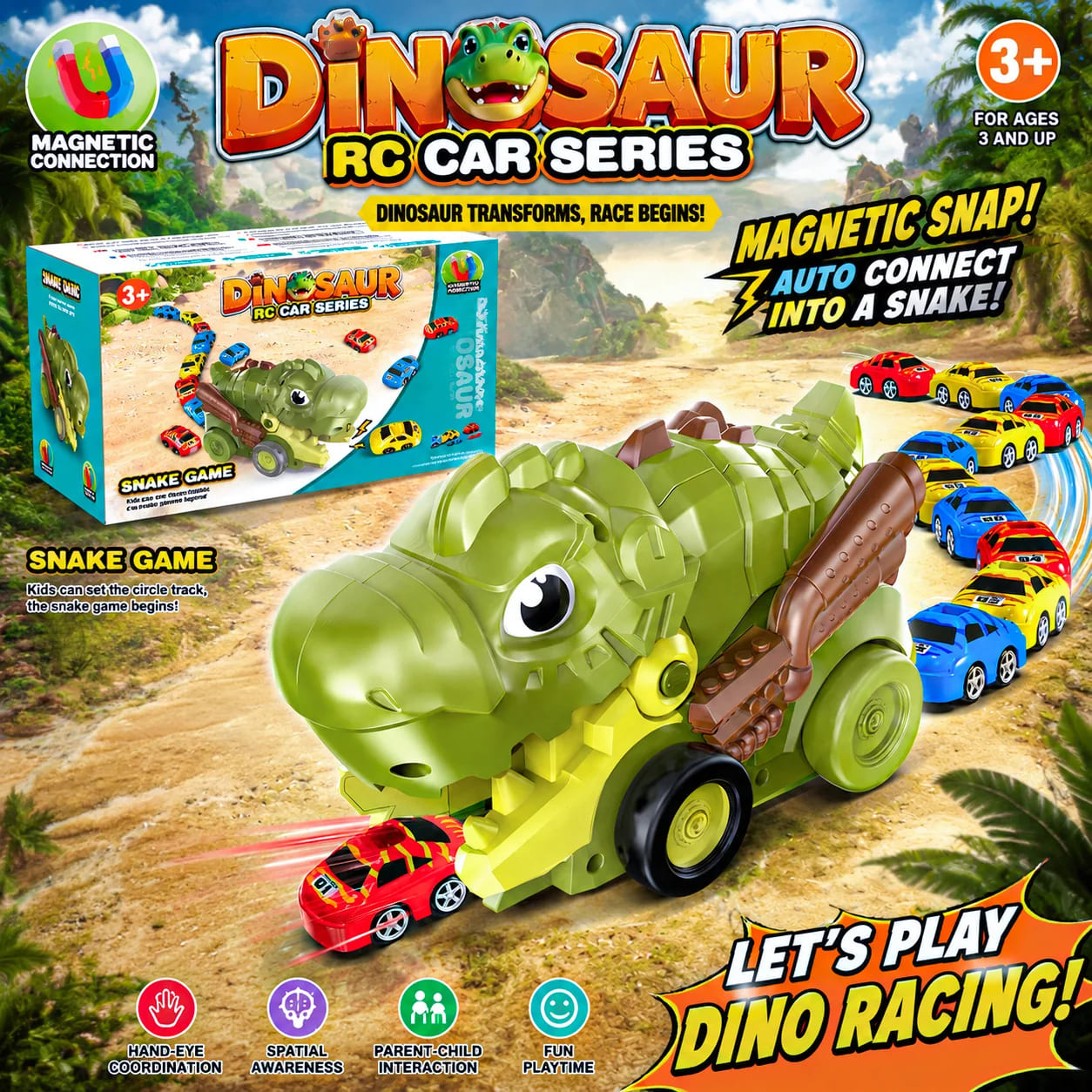 Dinosaurio de juguete RC para batalla de coches de comida de 2 jugadores – Juego de carreras interactivo para niños