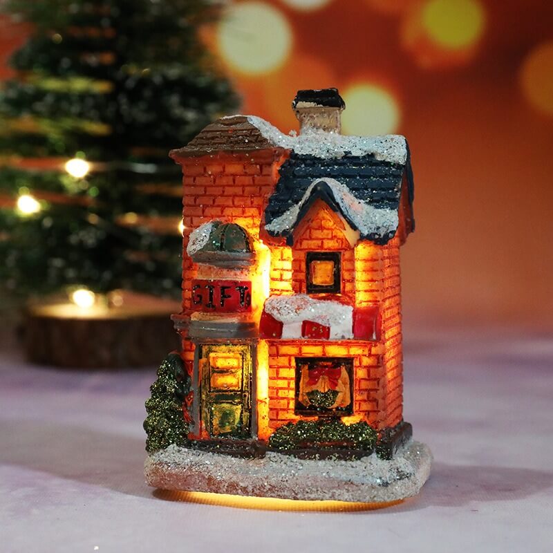 Decoraciones navideñas de resina luminosa, casa de micro paisaje, decoración navideña, adorno pequeño, juguete de regalo