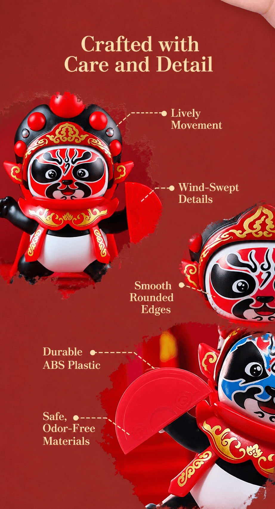 Sichuan Opera Face-Changing Panda Plush Toy | Interactive Kung Fu Doll with 4 Masks | Chinese Culture Gift for Kids | Chengdu Souvenir Autism-Friendly Sensory Toy