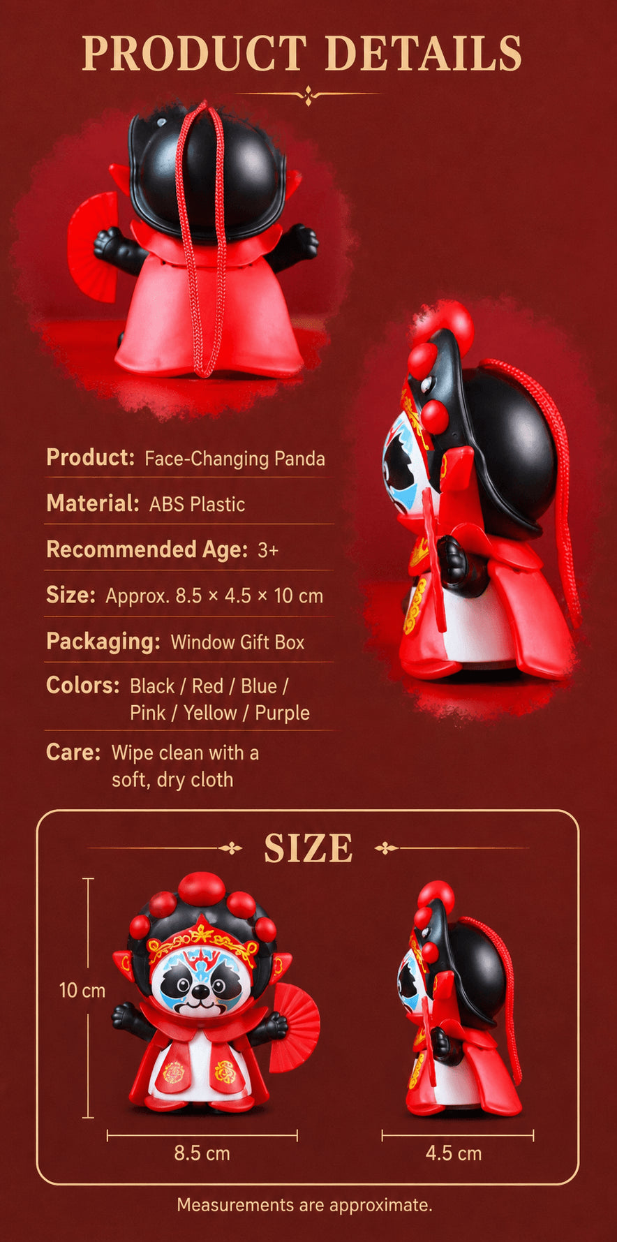 Sichuan Opera Face-Changing Panda Plush Toy | Interactive Kung Fu Doll with 4 Masks | Chinese Culture Gift for Kids | Chengdu Souvenir Autism-Friendly Sensory Toy