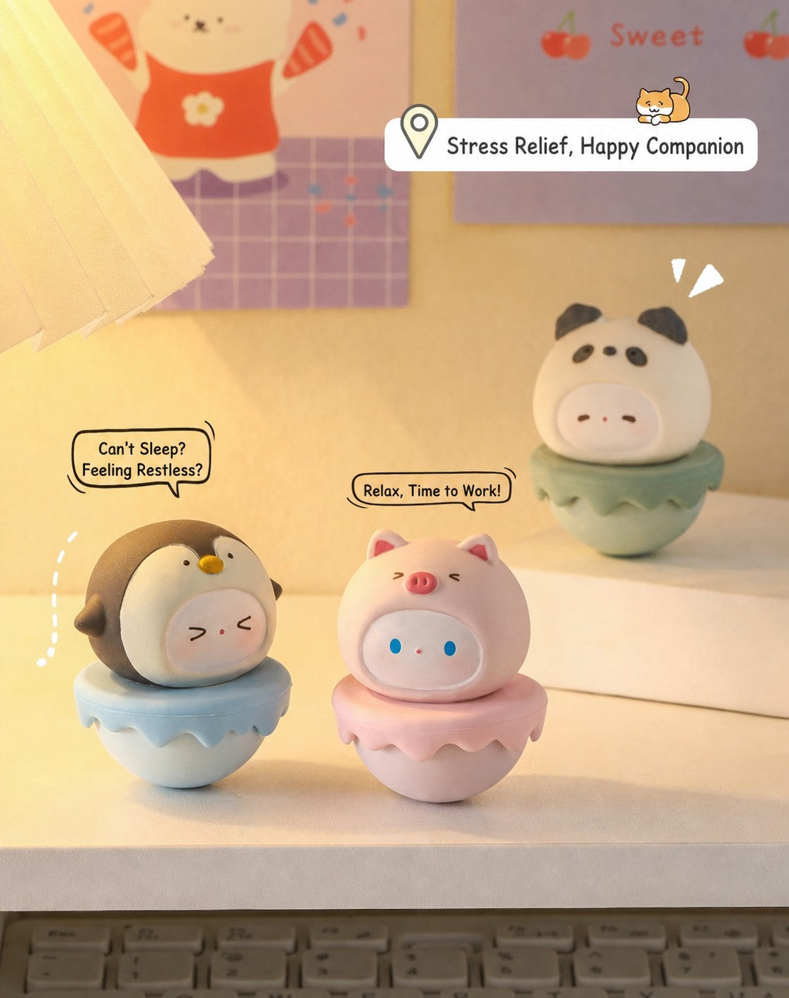 Aesthetic Tumbler Desk Decor – Cute Wobble Figurine for Office Desk Setup, Mini Stress Relief Toy with Pastel Colors, Instagram-Worthy Decor for Girls, Unique Birthday Gift for Best Friend