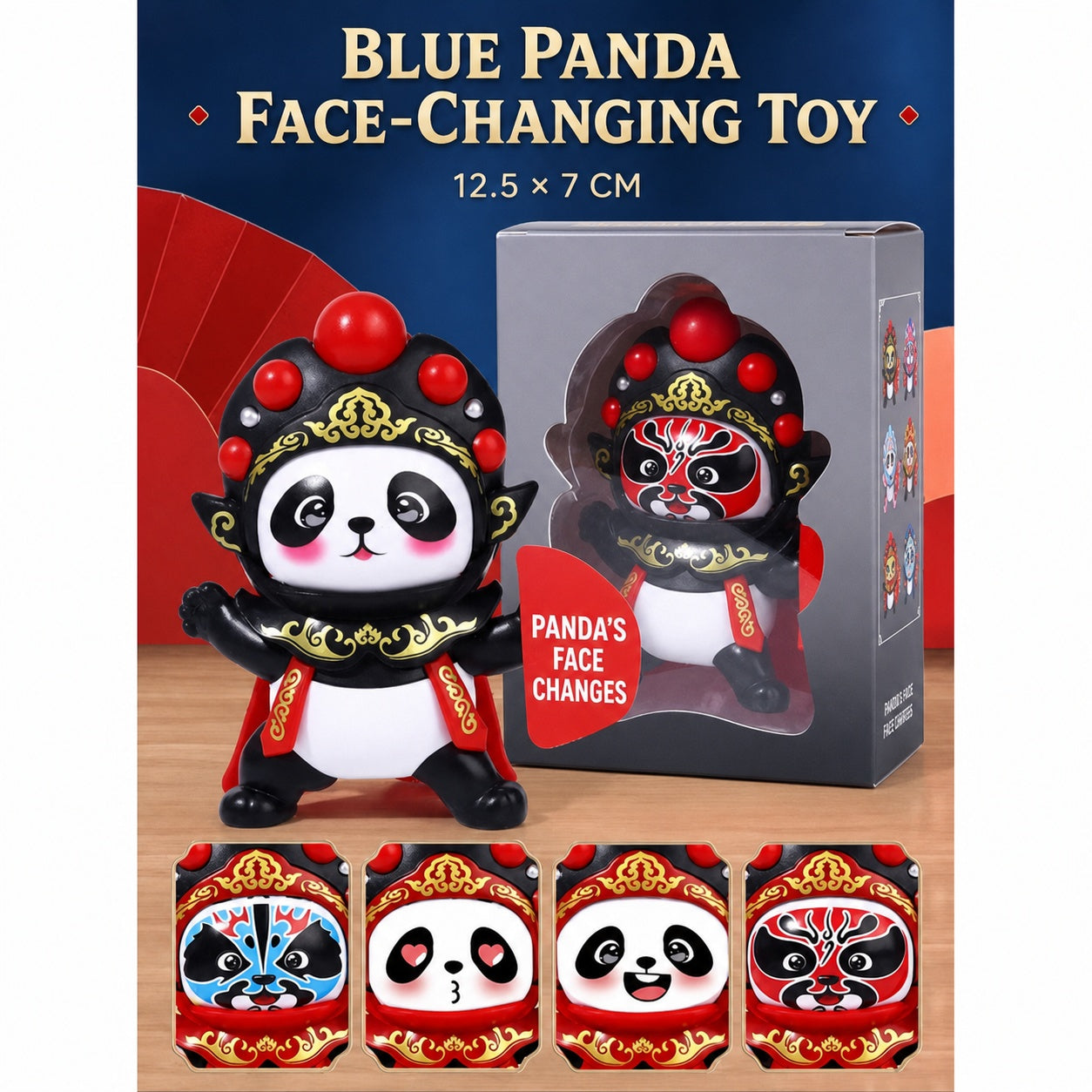 Peluche Panda Cambia Caras de Ópera Sichuanesa | Muñeco Interactivo de Kung Fu con 4 Máscaras | Regalo de Cultura China para Niños | Juguete Sensorial Amigable con el Autismo, Souvenir de Chengdu
