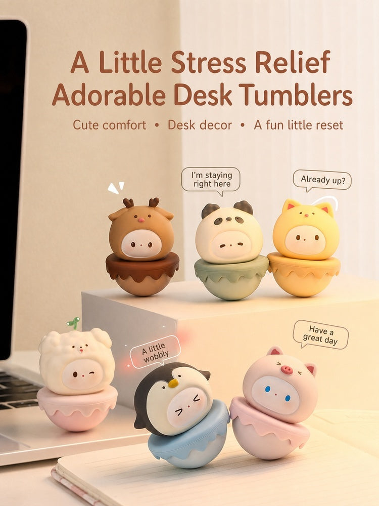 Aesthetic Tumbler Desk Decor – Cute Wobble Figurine for Office Desk Setup, Mini Stress Relief Toy with Pastel Colors, Instagram-Worthy Decor for Girls, Unique Birthday Gift for Best Friend