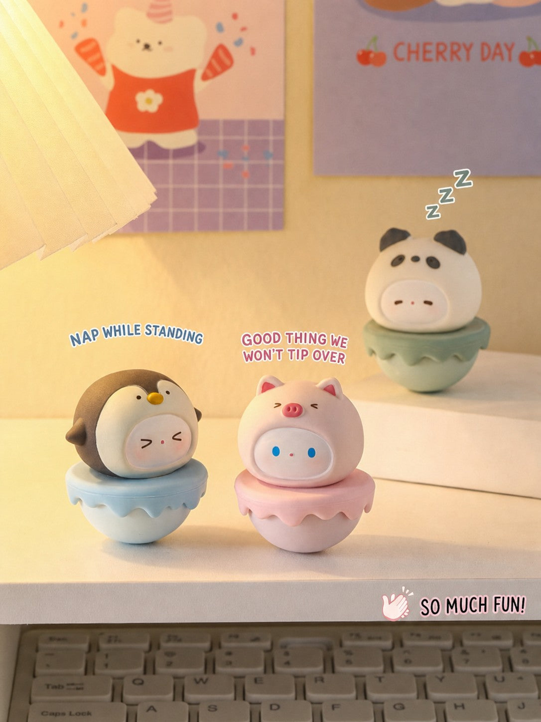 Aesthetic Tumbler Desk Decor – Cute Wobble Figurine for Office Desk Setup, Mini Stress Relief Toy with Pastel Colors, Instagram-Worthy Decor for Girls, Unique Birthday Gift for Best Friend