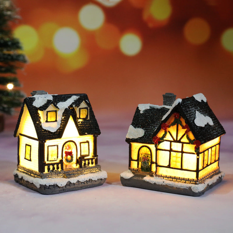 Christmas Decorations Resin Glowing Micro Landscape House Christmas Decor Small Ornament Gift Toy