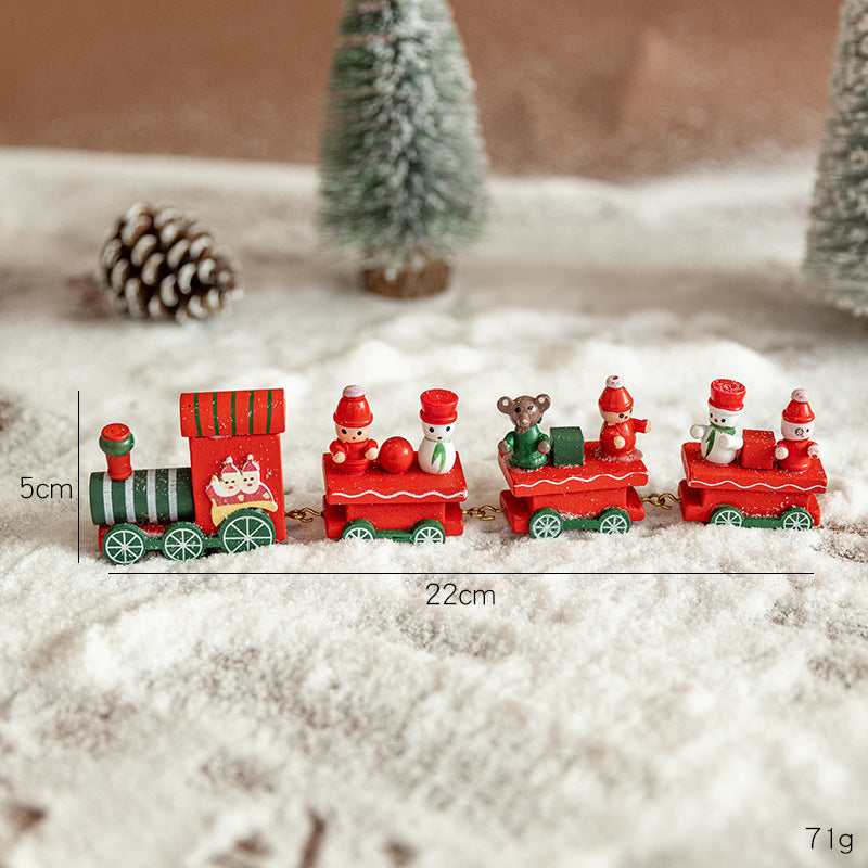 Tren de Navidad de madera de cuatro secciones, decoración de escena DIY, juguete de exhibición de ventana de escritorio, regalo para niños, presente de vacaciones