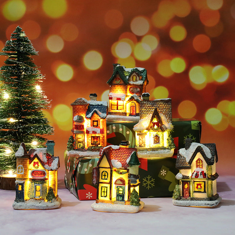 Christmas Decorations Resin Glowing Micro Landscape House Christmas Decor Small Ornament Gift Toy