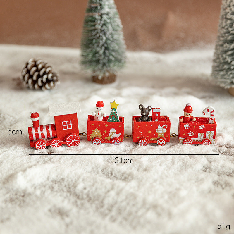 Tren de Navidad de madera de cuatro secciones, decoración de escena DIY, juguete de exhibición de ventana de escritorio, regalo para niños, presente de vacaciones