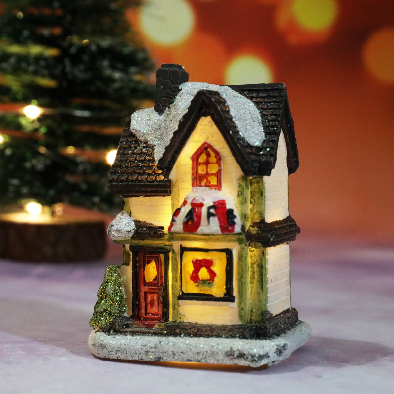 Decoraciones navideñas de resina luminosa, casa de micro paisaje, decoración navideña, adorno pequeño, juguete de regalo