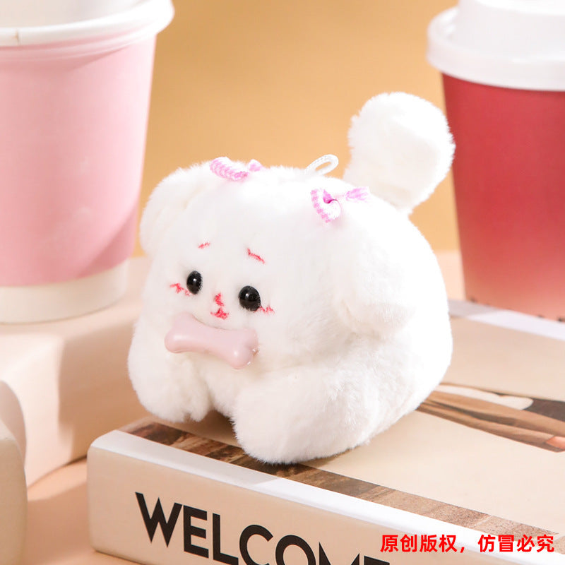 Pull-String Plush Puppy Toy – Wagging Tail & Barking Sound Dog Keychain, Stress Relief Soft Stuffed Animal Bag Charm, Interactive Cute Gift for Girls Boys Teens