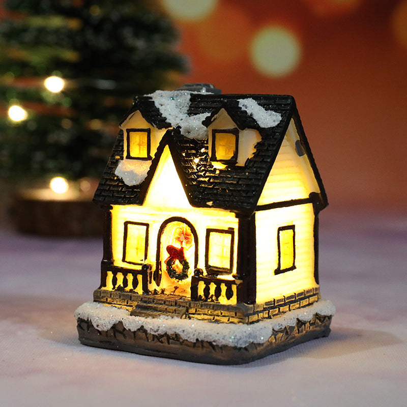 Decoraciones navideñas de resina luminosa, casa de micro paisaje, decoración navideña, adorno pequeño, juguete de regalo