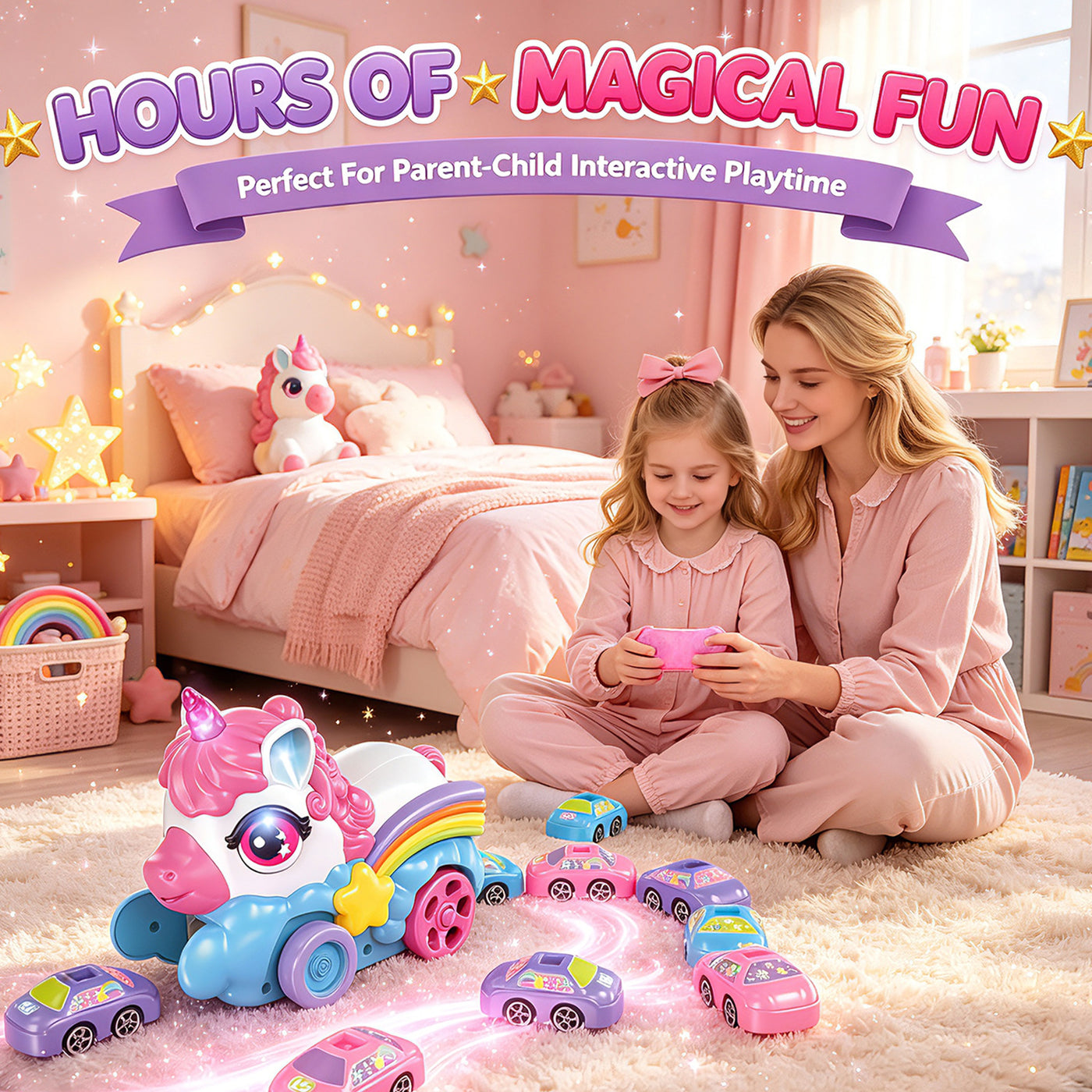 Remote Control Unicorn Magnetic Car-Eating Toy – 2-Player Interactive Racing Game