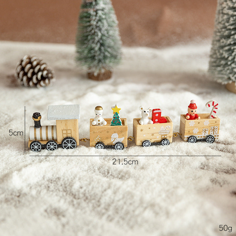 Wooden Four Section Christmas Train DIY Scene Decoration Desktop Window Display Toy Gift for Kids Holiday Present