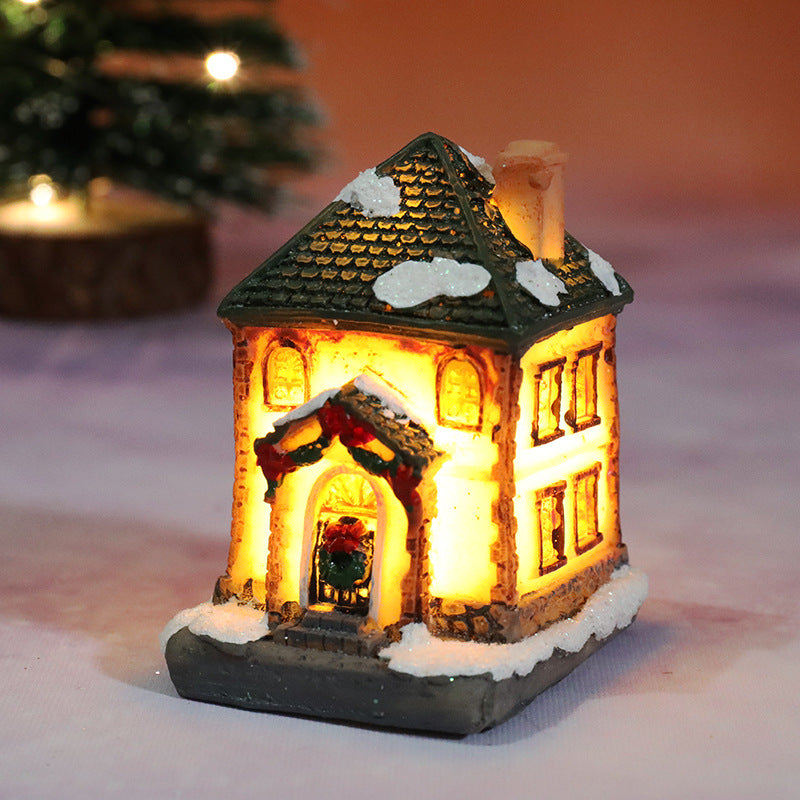 Christmas Decorations Resin Glowing Micro Landscape House Christmas Decor Small Ornament Gift Toy