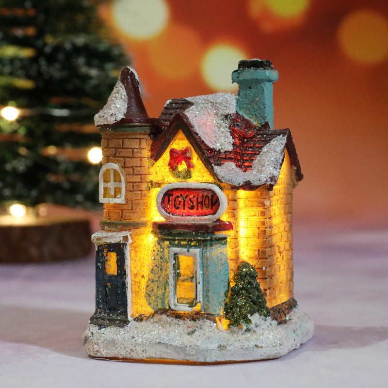 Decoraciones navideñas de resina luminosa, casa de micro paisaje, decoración navideña, adorno pequeño, juguete de regalo