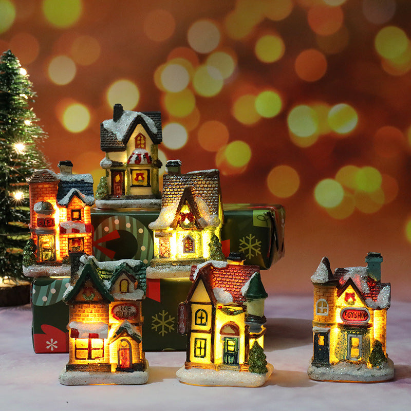 Christmas Decorations Resin Glowing Micro Landscape House Christmas Decor Small Ornament Gift Toy