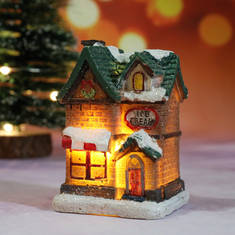 Decoraciones navideñas de resina luminosa, casa de micro paisaje, decoración navideña, adorno pequeño, juguete de regalo