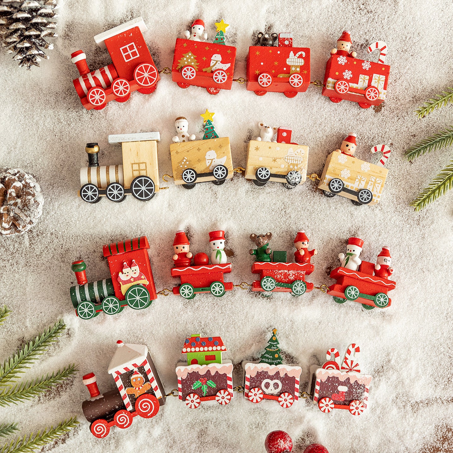 Wooden Four Section Christmas Train DIY Scene Decoration Desktop Window Display Toy Gift for Kids Holiday Present