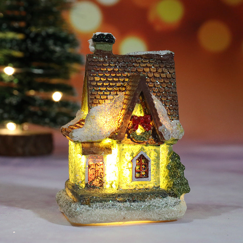 Decoraciones navideñas de resina luminosa, casa de micro paisaje, decoración navideña, adorno pequeño, juguete de regalo