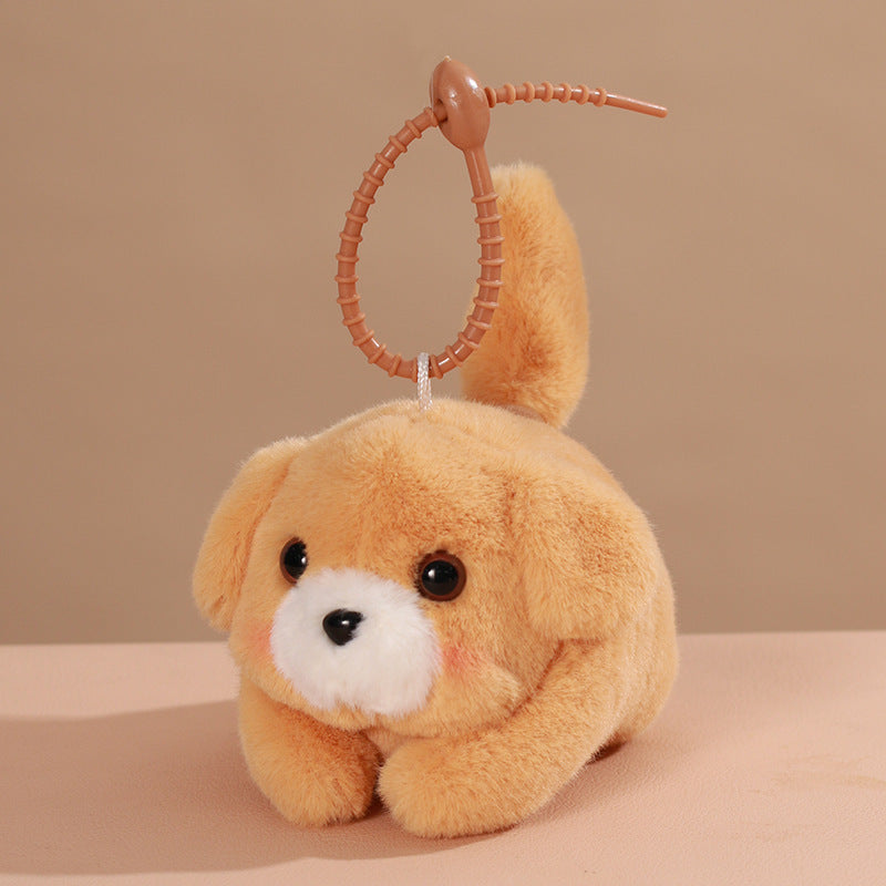 Pull-String Plush Puppy Toy – Wagging Tail & Barking Sound Dog Keychain, Stress Relief Soft Stuffed Animal Bag Charm, Interactive Cute Gift for Girls Boys Teens