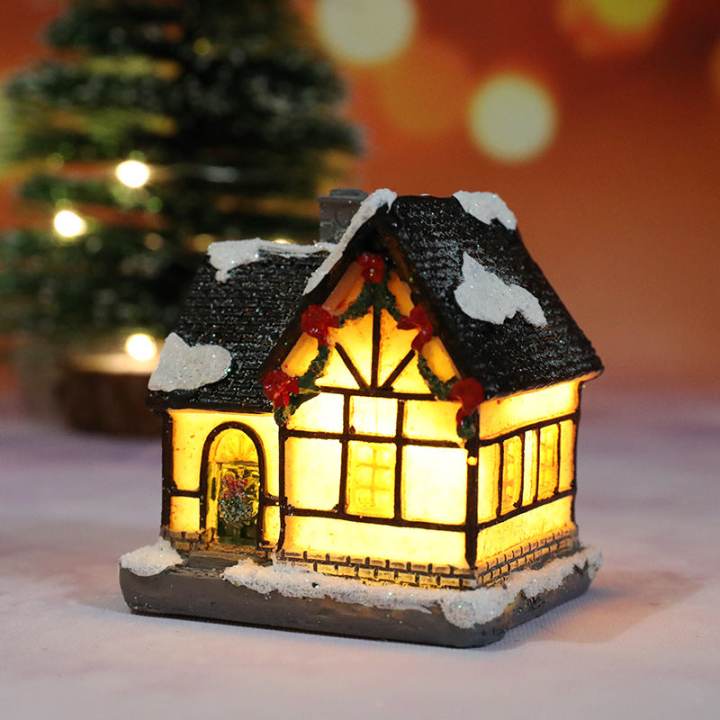Decoraciones navideñas de resina luminosa, casa de micro paisaje, decoración navideña, adorno pequeño, juguete de regalo