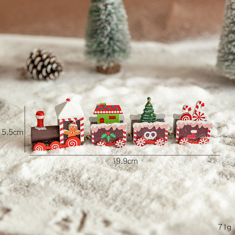 Tren de Navidad de madera de cuatro secciones, decoración de escena DIY, juguete de exhibición de ventana de escritorio, regalo para niños, presente de vacaciones