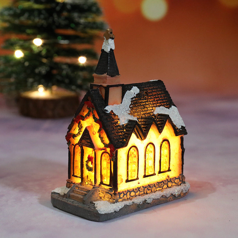 Decoraciones navideñas de resina luminosa, casa de micro paisaje, decoración navideña, adorno pequeño, juguete de regalo
