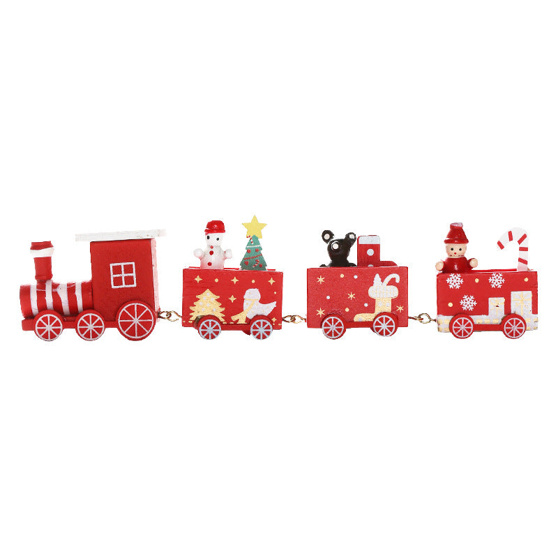 Wooden Four Section Christmas Train DIY Scene Decoration Desktop Window Display Toy Gift for Kids Holiday Present