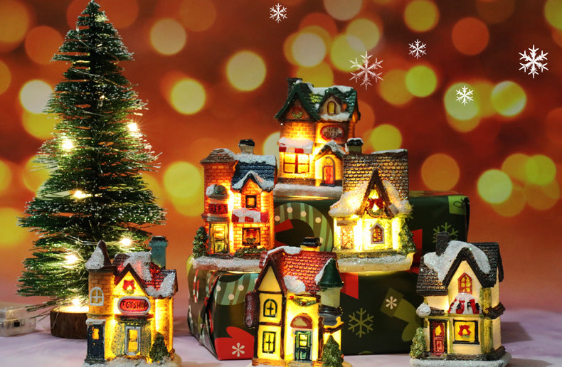 Christmas Decorations Resin Glowing Micro Landscape House Christmas Decor Small Ornament Gift Toy