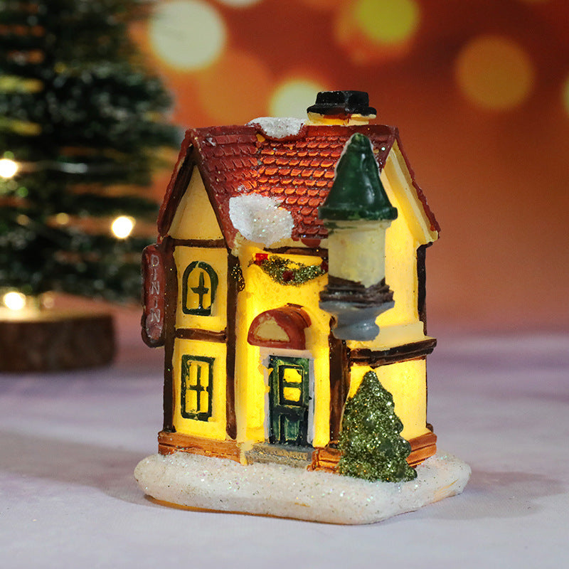 Decoraciones navideñas de resina luminosa, casa de micro paisaje, decoración navideña, adorno pequeño, juguete de regalo