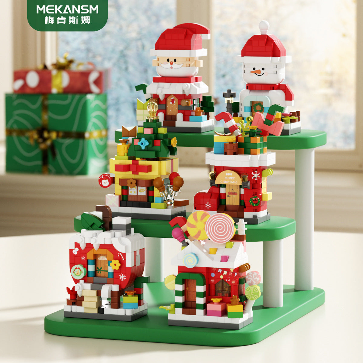 Christmas Gift Building Blocks Sweet House Santa Claus Cartoon Figure Educational Toy for Kids Creative Puzzle Assembly Set Holiday Present