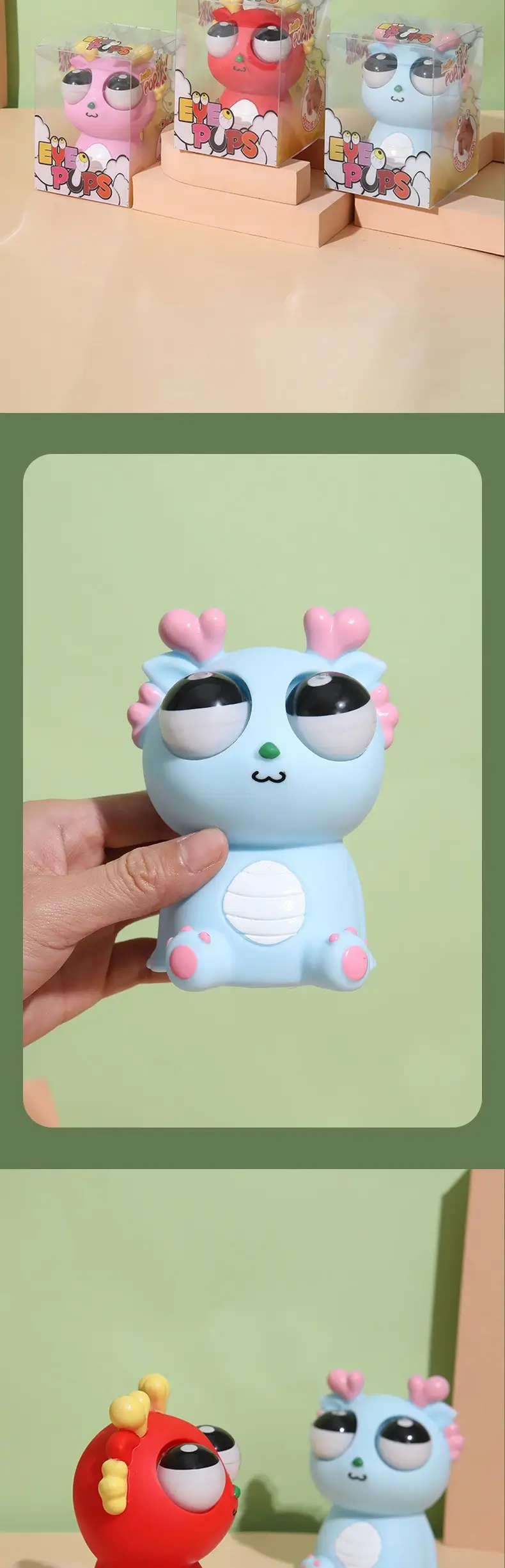 Juguete blando de dragón con ojos saltones – Juguete sensorial antiestrés para niños y adultos