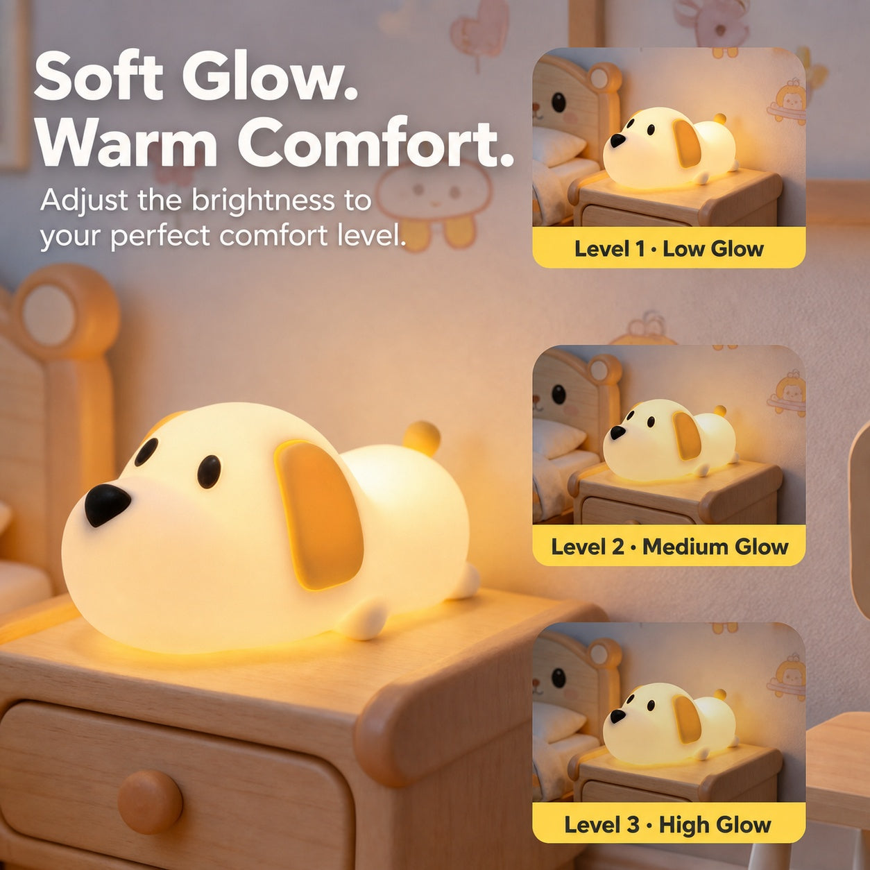 Panda Silicone Touch Night Light – Eye-Care Bedside Lamp for Kids with Auto-Off Timer, Soft Warm Glow for Sleep Training, USB Rechargeable Cute Desk Decor, Perfect Birthday Gift