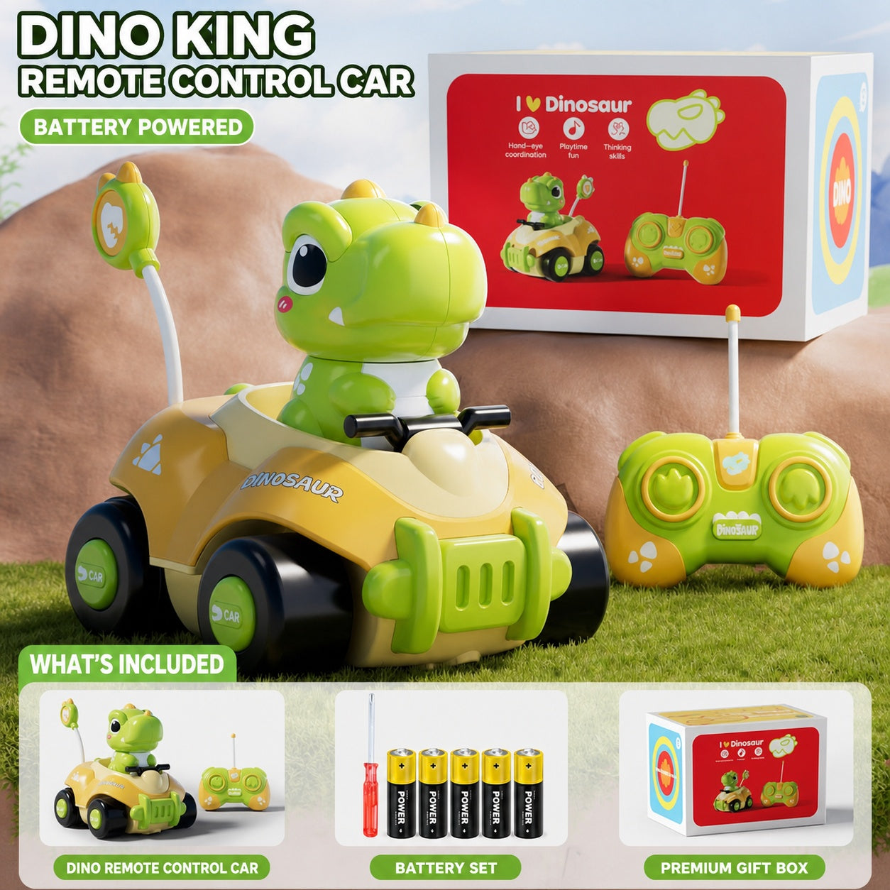 Coche Teledirigido de Dinosaurio – Juguete Eléctrico de Carreras Triceratops RC para Niños, Regalo Educativo STEM con Mando de 2.4GHz, Vehículo Acrobático Todoterreno para Niños y Niñas de 3 a 14 Años