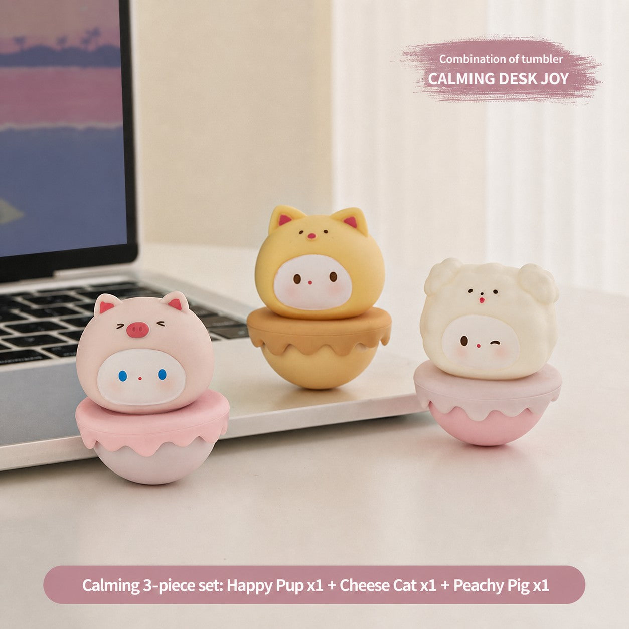 Aesthetic Tumbler Desk Decor – Cute Wobble Figurine for Office Desk Setup, Mini Stress Relief Toy with Pastel Colors, Instagram-Worthy Decor for Girls, Unique Birthday Gift for Best Friend