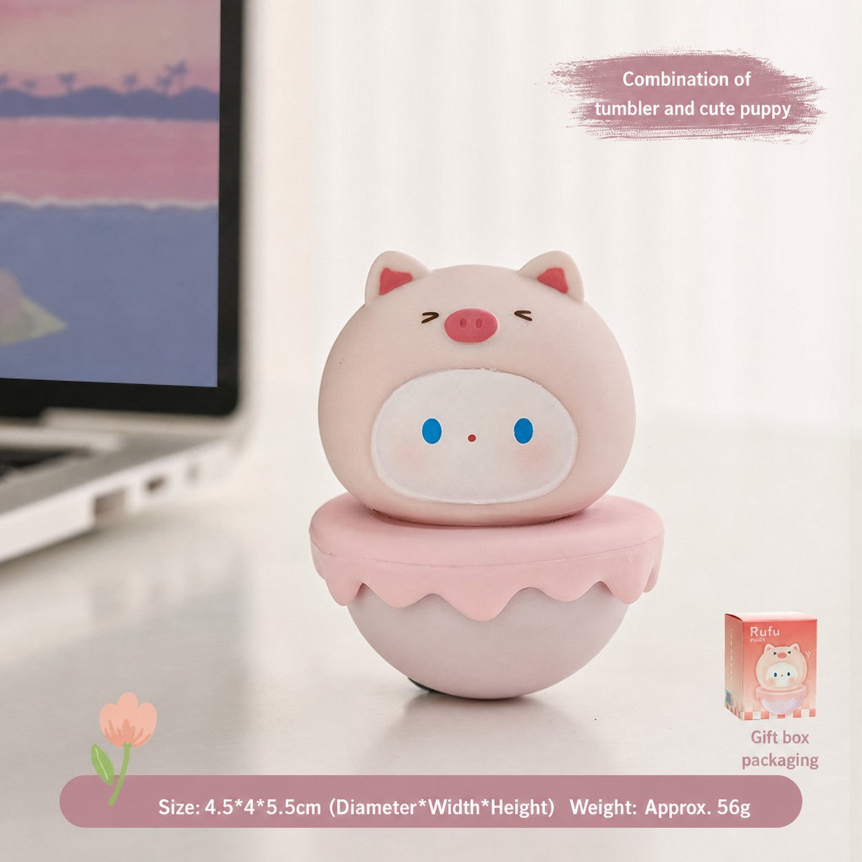 Aesthetic Tumbler Desk Decor – Cute Wobble Figurine for Office Desk Setup, Mini Stress Relief Toy with Pastel Colors, Instagram-Worthy Decor for Girls, Unique Birthday Gift for Best Friend